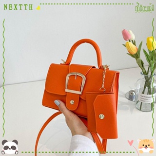 Nextth กระเป๋าสะพายไหล่ กระเป๋าถือ สะพายข้าง หนัง Pu ขนาดเล็ก สีพื้น สําหรับสตรี