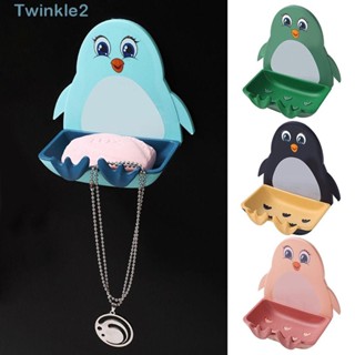 Twinkle กล่องสบู่ จานสบู่ กันลื่น ไม่ต้องเจาะ ลายการ์ตูนเพนกวิน สําหรับห้องน้ํา