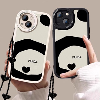 Anti-fall Soft Casing iPhone 15 14 13 12 Mini 11 Pro Xs max 6 6S 7 8 Plus X XR 11promax 12promax 13promax Cute Cartoon Panda Airbag Shockproof Phone Case with Lanyard Cover 1XPN 83