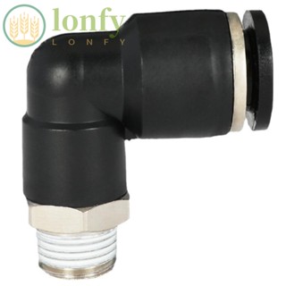 Lonfy อุปกรณ์เชื่อมต่อท่อ PL12-N2 1/4 นิ้ว NPT ข้อศอกตัวผู้ 12 มม. 5 ชิ้น