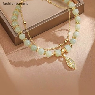 [fashionbanana] สร้อยข้อมือ ประดับลูกปัดหยกเทียม สองชั้น เครื่องประดับ สําหรับผู้หญิง งานแต่งงาน ปาร์ตี้ ของขวัญ สินค้าใหม่