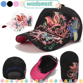 WISDOMEST หมวกเบสบอลลําลอง ผ้าฝ้าย ปักลายผีเสื้อ ประดับเลื่อม สามารถปรับได้ แฟชั่นสําหรับสตรี