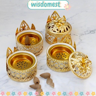 Wisdomest กระถางธูปโลหะ แบบพกพา กลวง สไตล์อาหรับ เตาอโรมาเทอราพี ที่วางเซ็นเซอร์ สีทอง