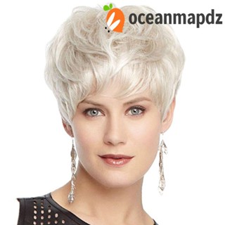 Oceanmapdz วิกผมสั้นสังเคราะห์ สีเงิน สีเทา สําหรับผู้หญิง