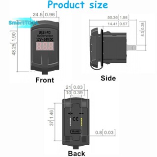 Utzn&gt; ใหม่ ซ็อกเก็ตสวิตช์ชาร์จ USB C ในรถยนต์ แบบคู่ PD และ QC3.0 12V 24V พร้อมโวลต์มิเตอร์ LED