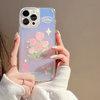 PAJ เคสโทรศัพท์มือถือ แบบนิ่ม ลายดอกทิวลิป สีชมพู ป้องกันรอย สําหรับ iphone11 12 13 14