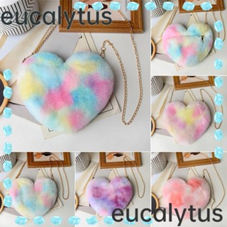 Eucalytus1 กระเป๋าสะพายไหล่ กระเป๋าถือ ขนปุยเทียม แบบนิ่ม รูปหัวใจ แต่งสายโซ่คล้อง แฟชั่นฤดูหนาว สําหรับสตรี