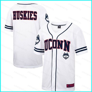 เสื้อกีฬาเบสบอล เสื้อคาร์ดิแกน เสื้อท็อป พลัสไซซ์ ลายการ์ตูน UConn Huskies Jersey Button-Down