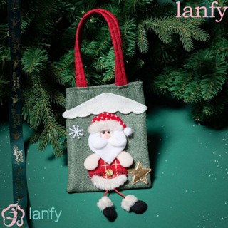 Lanfy กระเป๋าโท้ท ลายการ์ตูนคริสต์มาส พร้อมหูหิ้ว สําหรับใส่ของขวัญ ตกแต่งปาร์ตี้คริสต์มาส