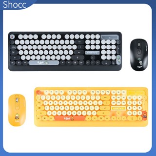 Shocc K68 ชุดคีย์บอร์ด เมาส์ไร้สาย บลูทูธ 1600dpi ทรงกลม สไตล์เรโทร