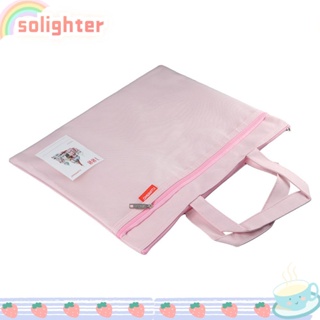 SOLIGHTER กระเป๋าตาข่าย มีซิป กันน้ํา แบบพกพา สีชมพู สําหรับใส่เอกสาร