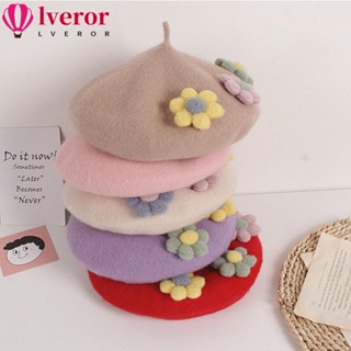 Lveror หมวกเบเร่ต์ ผ้ากํามะหยี่ขนนิ่ม ลายดอกไม้ สําหรับเด็ก | หมวกเบเร่ต์ ลายดอกไม้