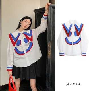 MANSA white cute shirt เสื้อโอเวอร์ไซส์ เสื้อน่ารักผู้หญิง