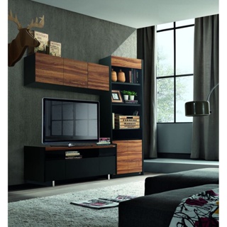 [กทม. 3-5 วัน ส่ง] Koncept furniture ตู้โชว์+วางทีวี รุ่น Ralphs สีน้ำตาล