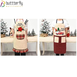 Buttterfly ผ้ากันเปื้อน ลาย Merry Christmas สีกาแฟ สําหรับตกแต่งปาร์ตี้คริสต์มาส