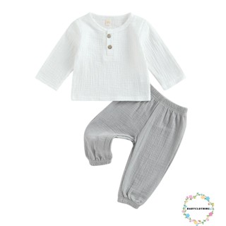 Babyclothes- เสื้อผ้าเด็กทารก เด็กผู้ชาย ชุด 2 ชิ้น สีตัดกัน เสื้อยืดแขนยาว พร้อมกางเกงขายาว ชุดฤดูใบไม้ร่วง