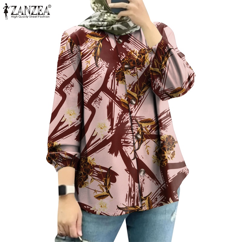 Zanzea เสื้อเบลาส์ คอกลม แขนยาว พิมพ์ลาย สไตล์มุสลิม แฟชั่นสําหรับผู้หญิง