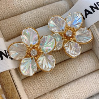 0911YWLY Silver Stud Rhinestone-Encrusted Camellia Flower Earrings Japanese and Korean Girly Sweet Temperament Ear Stud Earring Fashion Ins High Sense Gift  Niche  Light luxury  Re