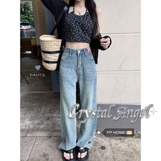 Crystal กางเกงขายาว กางเกงยีสน์ผู้หญิง ทรงหลวม ๆ ตรง Retro Hip Hop Pants 2023 NEW Style WMY2390660 37Z230911