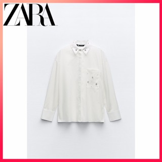 Zara ใหม่ เครื่องประดับผู้หญิง เสื้อเชิ้ตป๊อปลิน