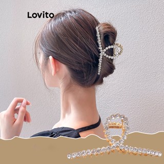 Lovito กิ๊บติดผมโลหะ แบบเรียบ ลําลอง สําหรับผู้หญิง L63AD234 (สีขาว/ทอง)