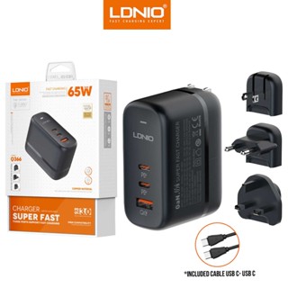 LDNIO Q366 GaN 65W หัวชาร์จเร็ว PD3.0/ QC3.0 อแดปเตอร์ Adapter Fast Charger มีขาปลั๊กเปลี่ยนได้ US/EU/UK