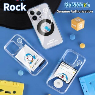 Rock ของแท้ เคสโทรศัพท์มือถือแบบใส บาง กันกระแทก ลายการ์ตูนโดราเอมอน Magfit สีเหลือง สําหรับ IPhone 15 Pro Max 15 Pro 15