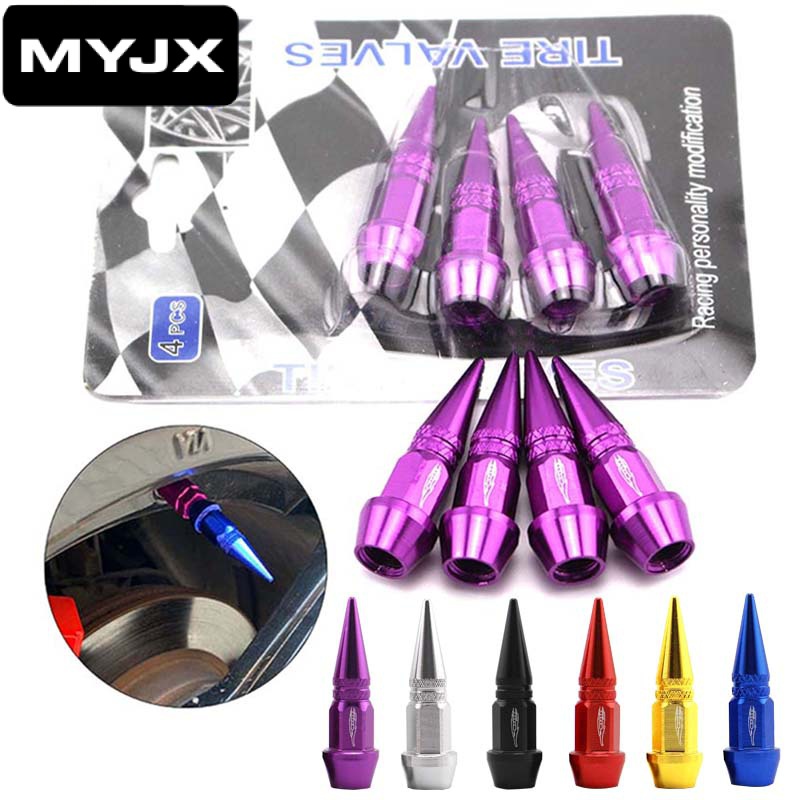 【MYJK】ฝาครอบวาล์วล้อรถยนต์ โลหะผสมอลูมิเนียม สีแดง โครเมี่ยม