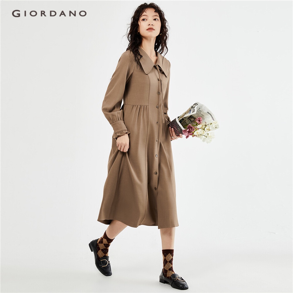 GIORDANO WOMEN Ribbon big collar frill cuff dress 18463226