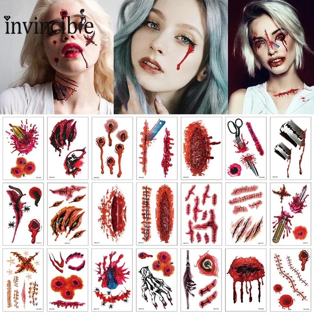 สติกเกอร์รอยสักชั่วคราว ลายเลือด กันน้ํา สําหรับตกแต่งปาร์ตี้ฮาโลวีน DIY