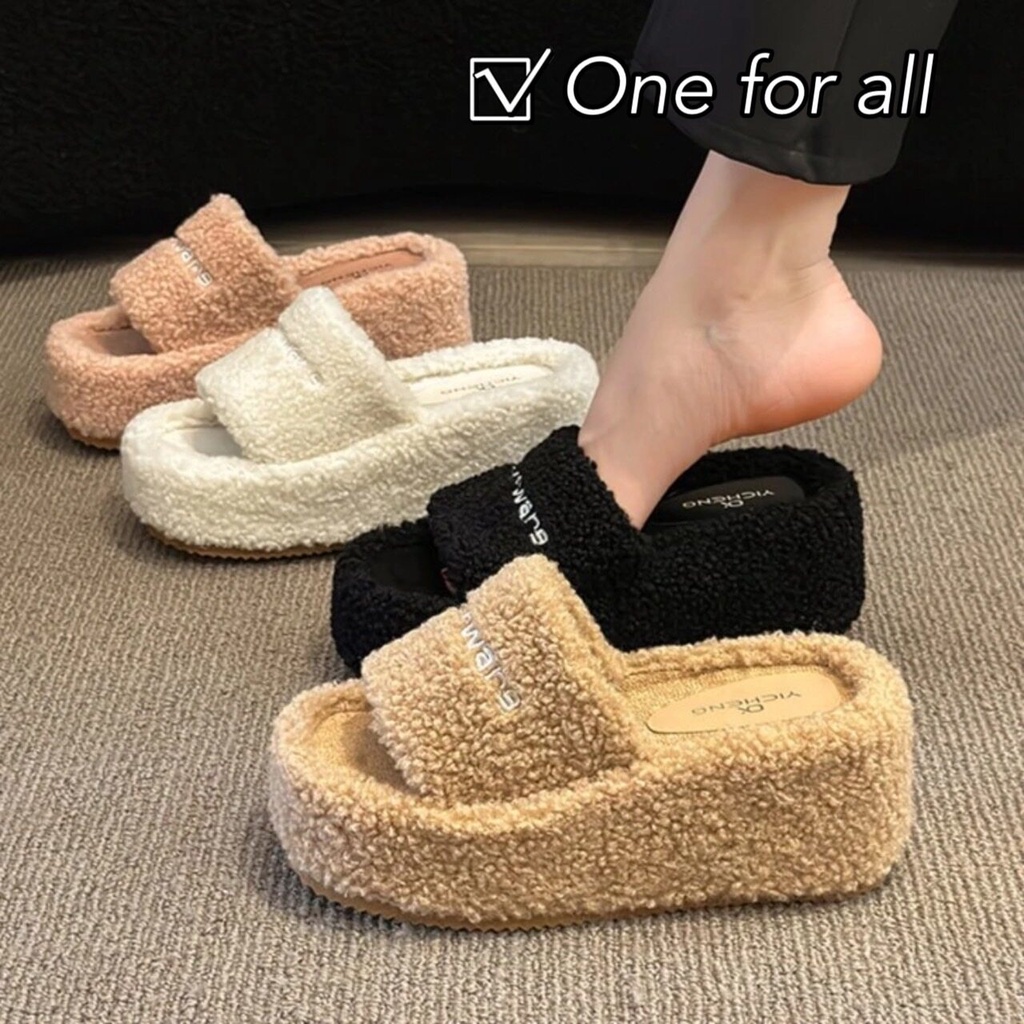 One for all พร้อมส่งจากไทย NEW TX496 รองเท้าแตะแพลตฟอร์ม ส้นหนา7cm. แบบนิ่ม ผ้าฝ้ายพิมพ์ลายตัวอักษร สวยงาม