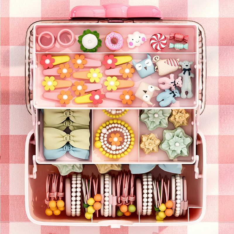กล่องเก็บเครื่องประดับ แบบหลายชั้น กิ๊บติดผม สร้อยคอ ที่คาดผม ของเล่นแต่งหน้าเด็ก - รูปที่ 4