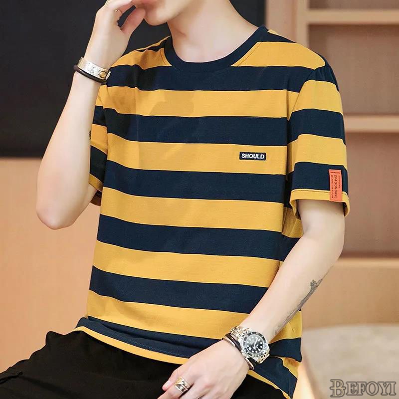 เสื้อยืดแขนสั้นลําลอง ทรงหลวม ลายทาง ขนาดใหญ่ สไตล์ฮ่องกง สําหรับผู้ชาย dtt25
