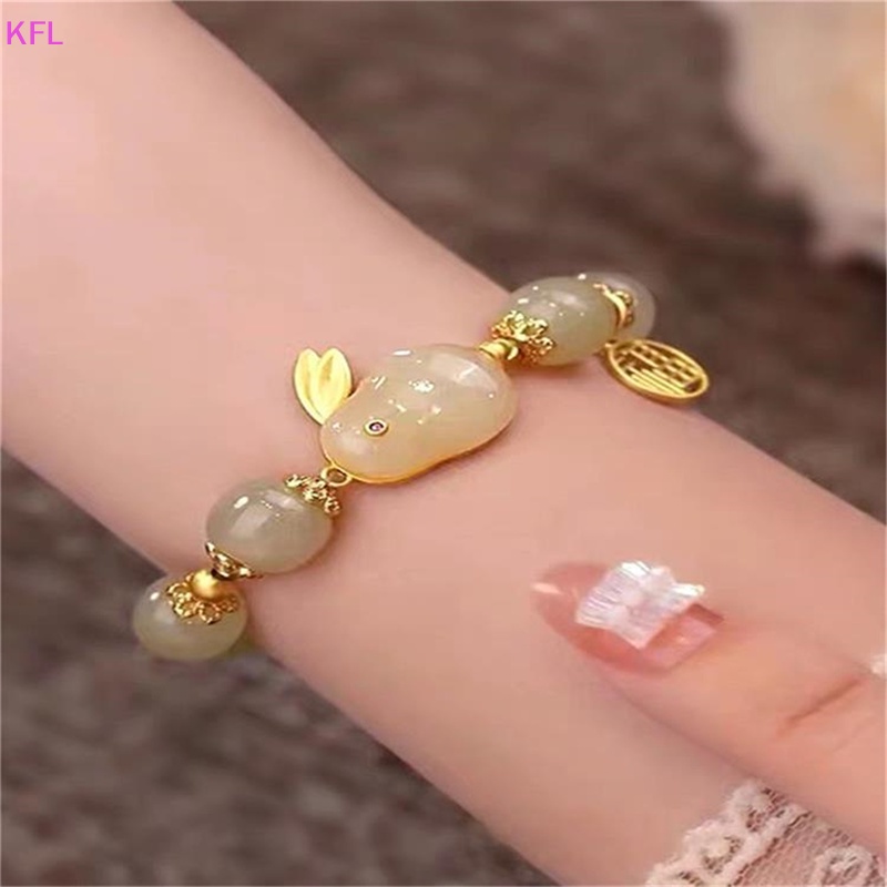 (KFL) สร้อยข้อมือ ลูกปัดหินธรรมชาติ รูปกระต่ายนําโชค ให้อวยพรคู่รัก แฟชั่นสําหรับผู้หญิง ขายดี