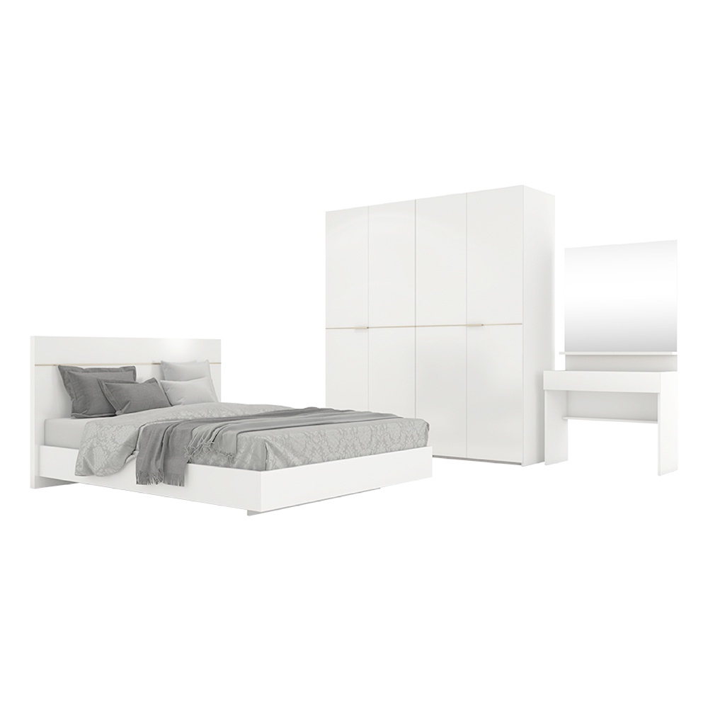 INDEX LIVING MALL ชุดห้องนอน รุ่นบลัง ขนาด 5 ฟุต (เตียง(พื้นเตียงทึบ), ตู้เสื้อผ้า 4 บาน, โต๊ะเครื่องแป้ง) - สีขาว