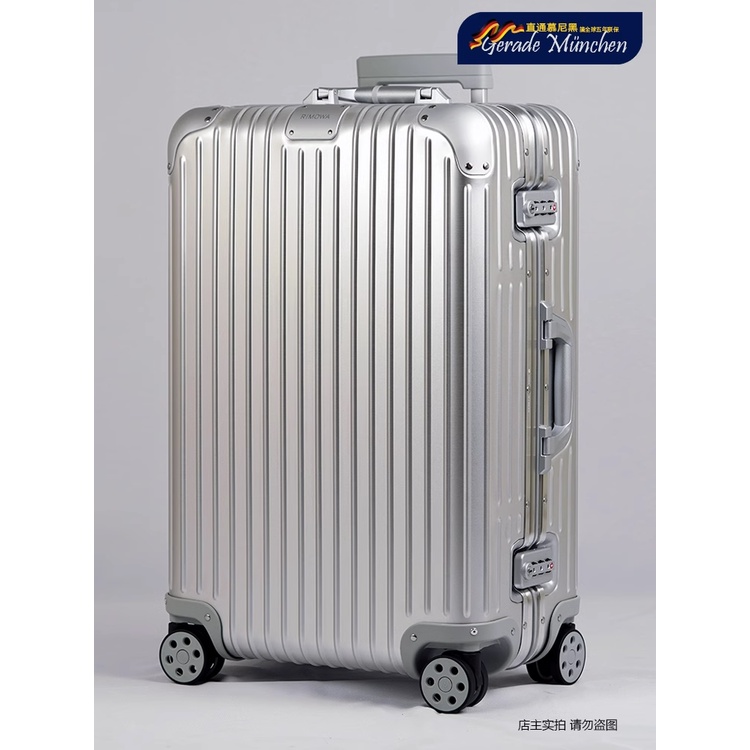 R R RIMOWA/RIMOWA Original Silver Black Aluminium Alloy Boarding Travel Trolley Case สไตล์คลาสสิก