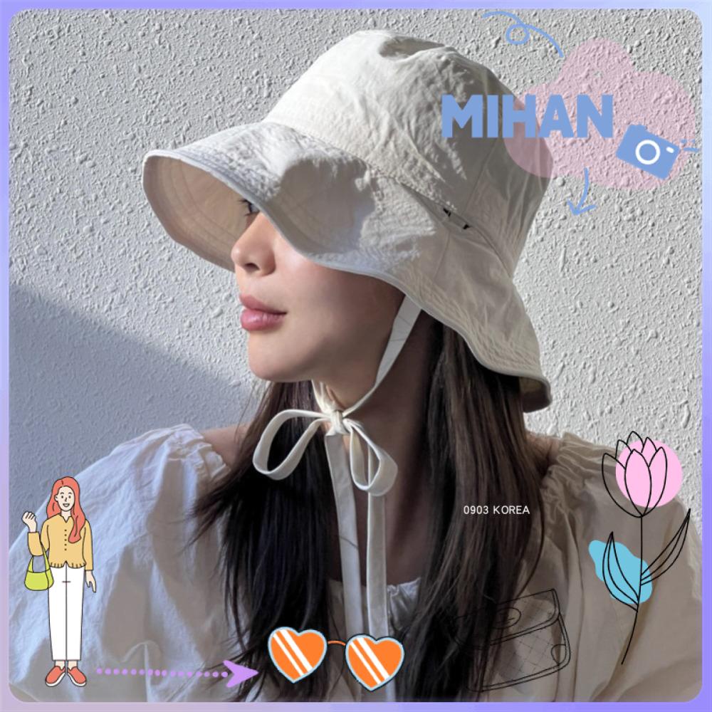 Mh หมวกกันแดด หมวกชาวประมง เชือกผูก แบบบาง ผูกเชือก สีพื้น สําหรับกลางแจ้ง