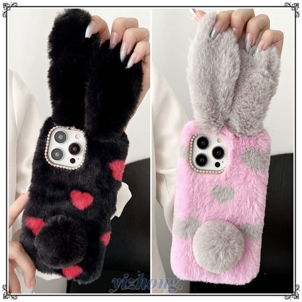 เคสโทรศัพท์มือถือ TPU นิ่ม กันกระแทก กันรอยขีดข่วน กันฝุ่น ลายหูกระต่าย หัวใจ แฟชั่นฤดูใบไม้ร่วง ฤดูหนาว สําหรับ iPhone 11 15 Pro Max 14 13 12P XR