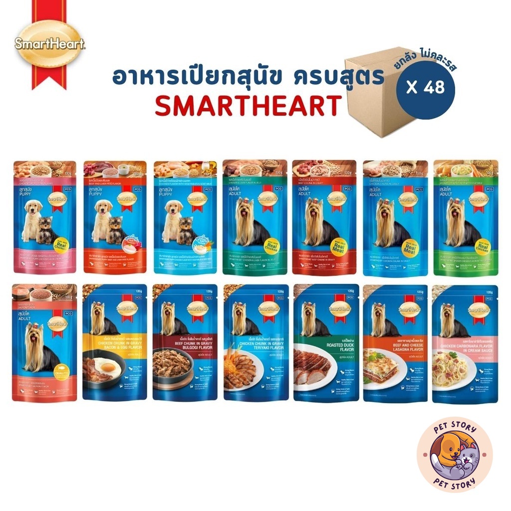 SmartHeart เพาซ์สมาร์ทฮาร์ท [ยกลัง 48 ซอง] อาหารเปียกสุนัข ครบสูตร Pouch ขนาด 120-130 g.
