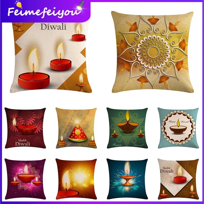 [พร้อมส่ง] ปลอกหมอน ผ้าลินิน พิมพ์ลาย Diwali 45x45 ซม. 2025