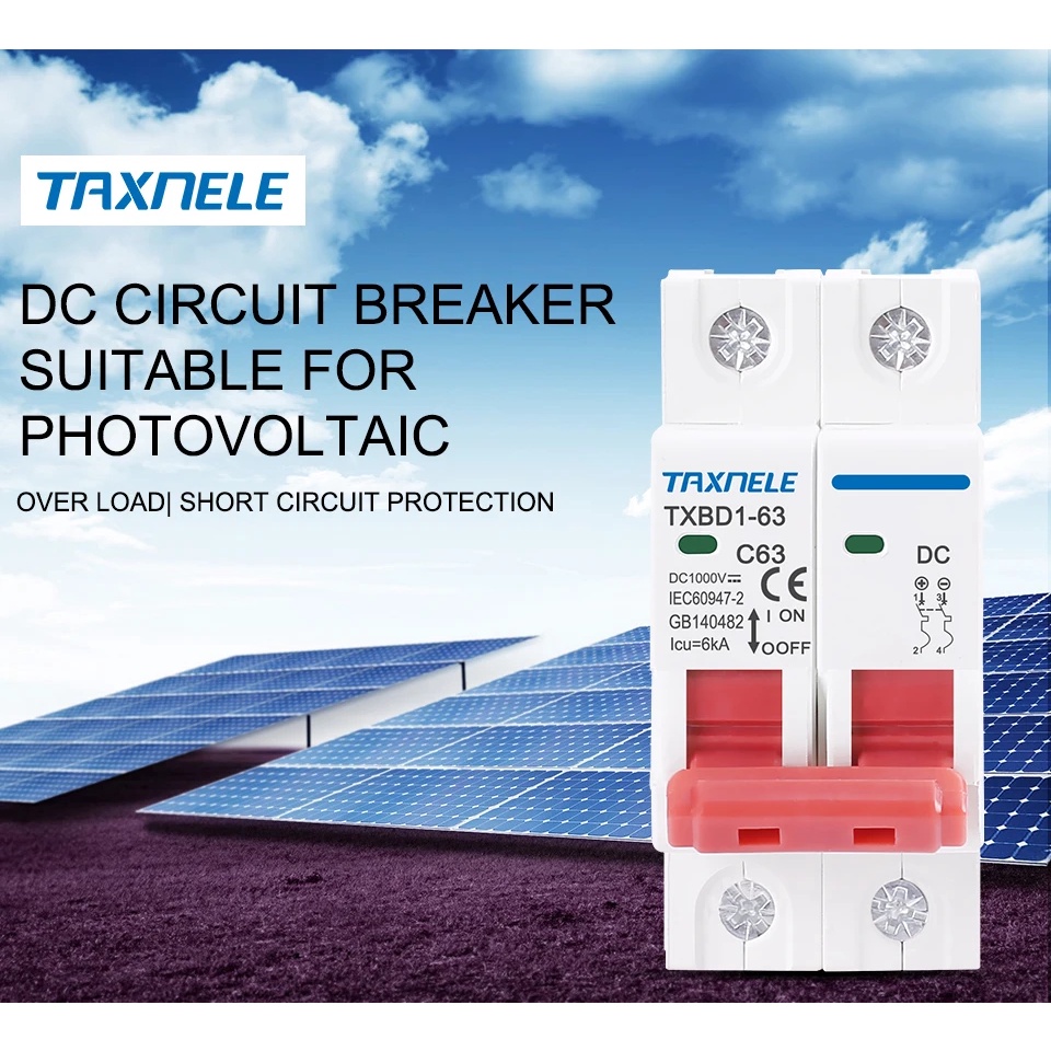 Dc 1000V 2P พลังงานแสงอาทิตย์ Mini DC Circuit Breaker แบตเตอรี่ 6A 10A 16A 20A 25A 32A 40A 50A 63A DC MCB สําหรับระบบตาแมว PV