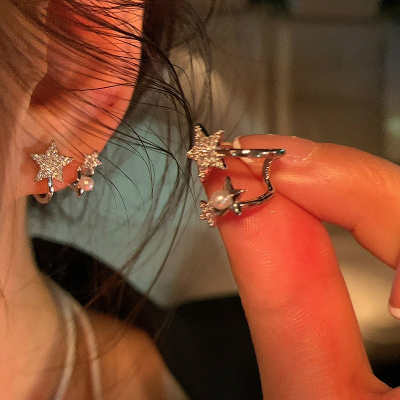 ต่างหูเงิน เกรด S925 ประดับเพทาย รูปดาว และไข่มุก สวยงาม สําหรับผู้หญิง