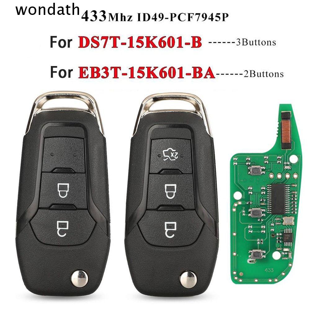 Wonda เคสรีโมตกุญแจรถยนต์ ABS 2/3 ปุ่ม คุณภาพสูง กันรอยขีดข่วน ชิป ID49 433Mhz สําหรับ Ford F150 Ranger Galaxy Car