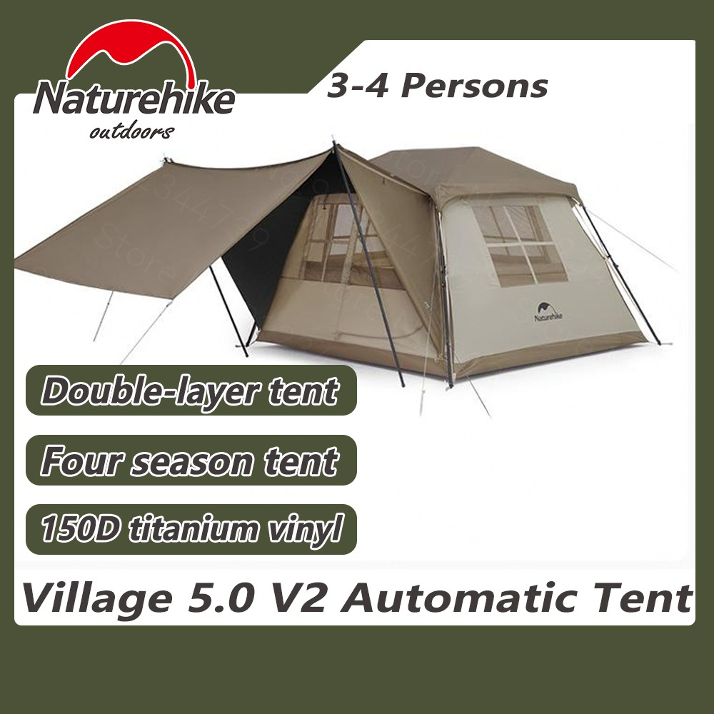 NatureHike Village 5.0 V2 Automatic Tent Outdoor Camping Titanium Black Glue 3-4 People Rainproof