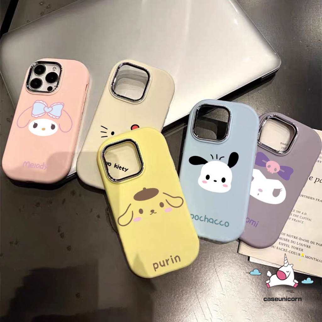 SANRIO เคสโทรศัพท์มือถือชุบโลหะ แบบนิ่ม ลายคิตตี้ กันกระแทก สําหรับ iPhone 15 11 12 14 13 Pro Max 15 7 8 Plus XR X XS Max