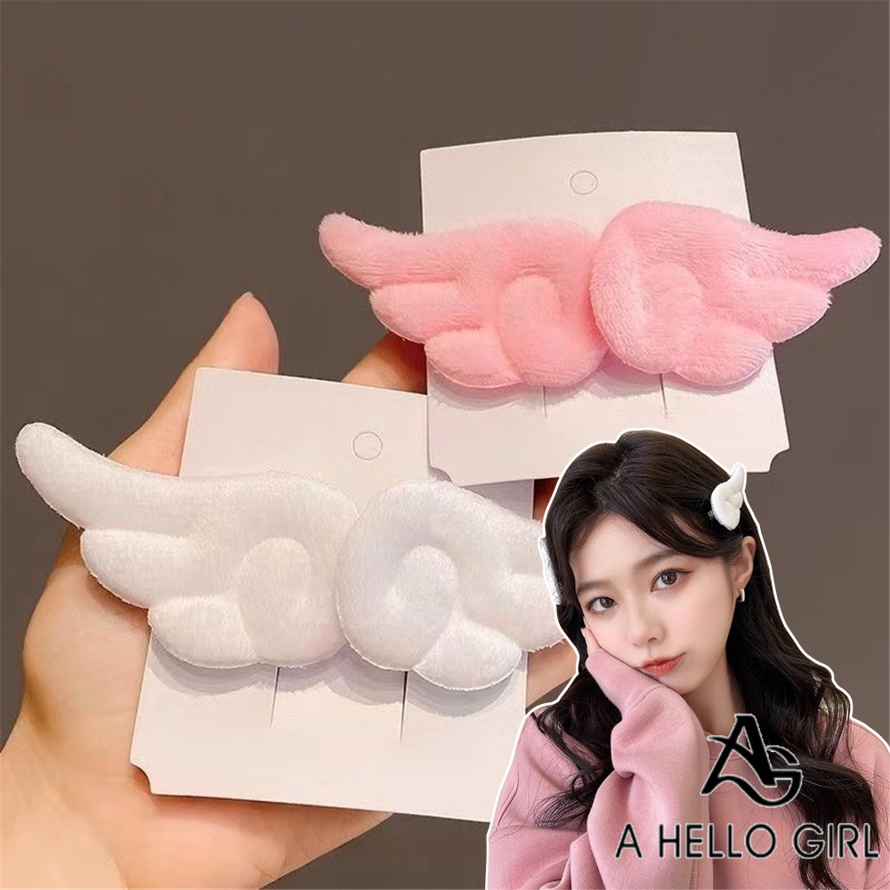 A HELLO GIRL กิ๊บติดผม รูปปีกนางฟ้า สีขาว สไตล์เกาหลี สําหรับเด็กผู้หญิง