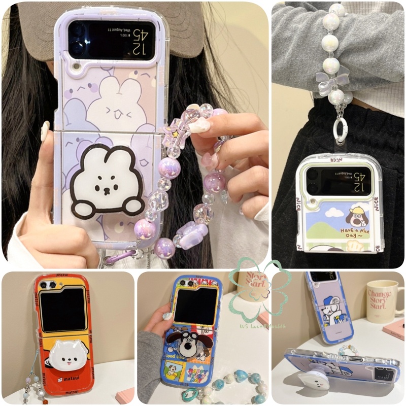สร้อยข้อมือที่วางขาตั้งเคสซิลิโคนอ่อนนุ่มใส Samsung Galaxy Z Flip 6 Z Flip 5 Z Flip 4/3 Casing with Strap Bracket โปร่งใสกันกระแทก Samsung Flip4 Flip5 Flip3 ฝาหลัง