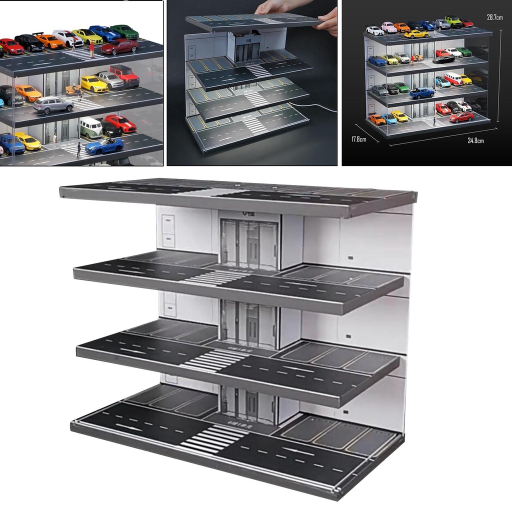 [mibum01eb] 1:64 Parking Lot ตู้โชว์โรงรถสําหรับรถยนต์Diecast Mini Dolls
