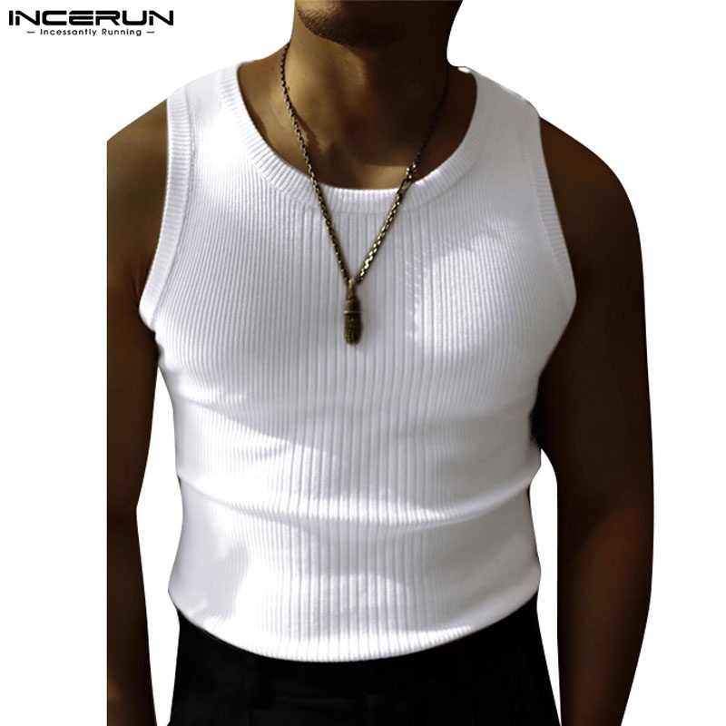 Incerun เสื้อกล้าม ผ้าถัก สีพื้น สําหรับผู้ชาย