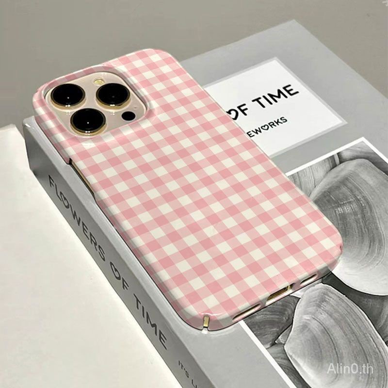 เคสโทรศัพท์มือถือแบบแข็ง กันกระแทก ลายสก๊อต เรียบง่าย สีชมพู สําหรับ iPhone 7 8 plus x xs xr xsmax 11 12 13 14 15 Pro max mini EPRC